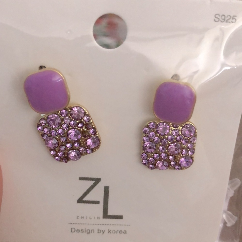 Purple rhinestone earrings